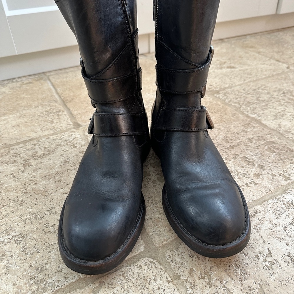 Born Black Leather Combat Moto Boots